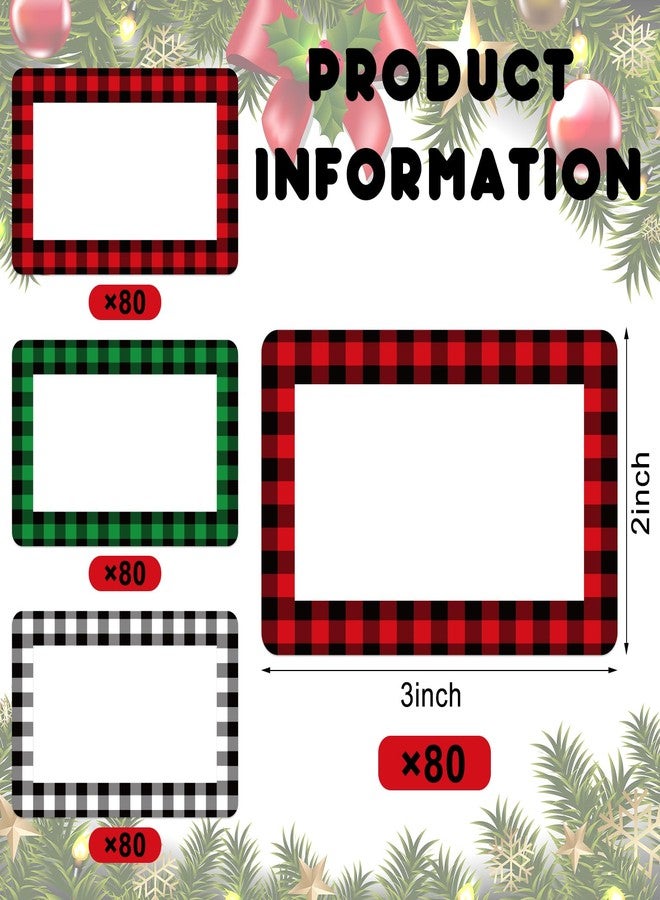 Whaline 240Pcs Christmas Name Tag Stickers Buffalo Plaid Gift Labels 3 Colors Xmas Paper Gift Tag Sticker Self-Adhesive for Winter Holiday Birthday Wrap Decor, 2 x 3 in - Image 2